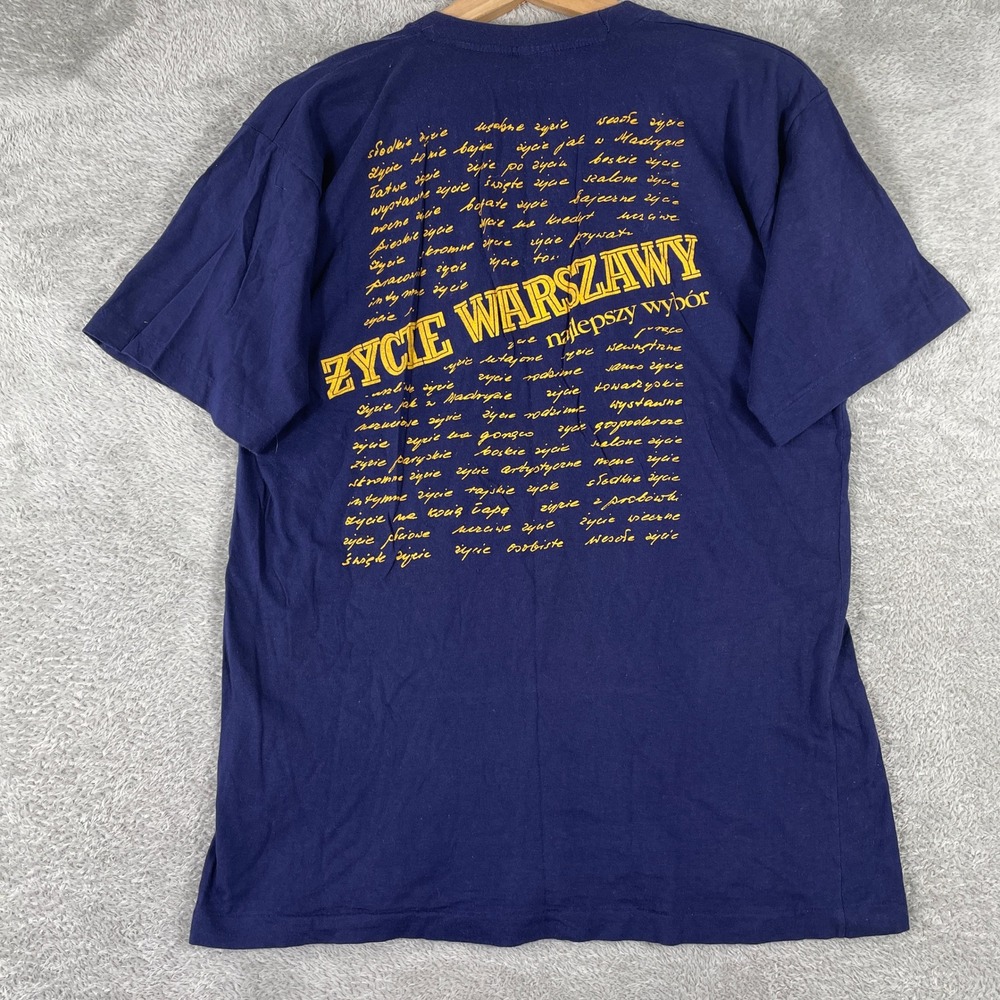 Vintage Poland‎ Zycie Warszawy Shirt Mens Large Navy Polish Tourist Tee